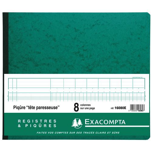 Registro rilegato 27 x 32 cm con intestazioni di colonna allineate, ogni pagina ha 8 colonne,