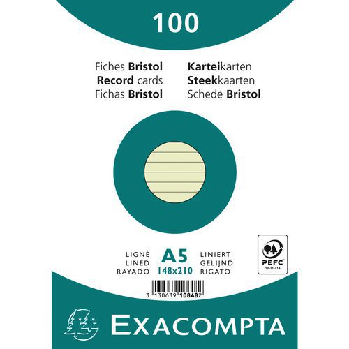 Confezione da 100 schede bristol a righe non perforate 148 x 210 mm Verde,