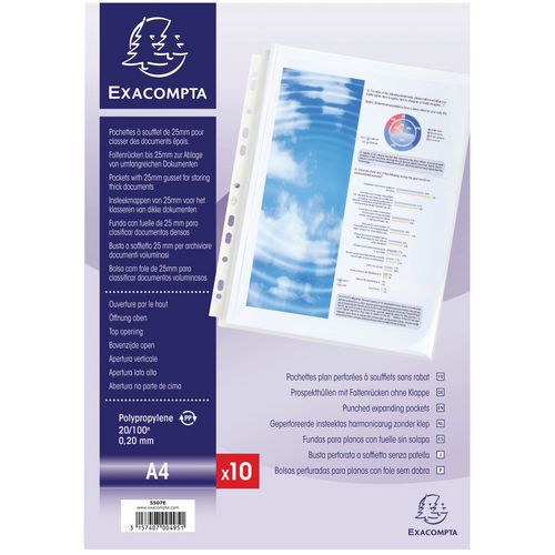 Confezione da 10 buste a soffietto senza lembo PP A4 Crystal,