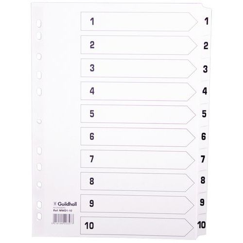 Set di 10 intercalari linguette plastificate da 1 a 10, A4 Bianco,