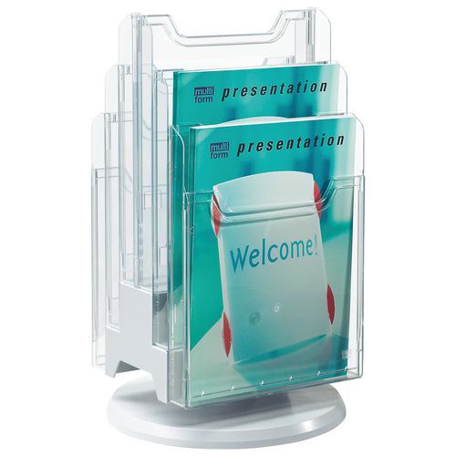 Espositore da tavolo a 6 scomp A4 grigio chiaro/cristallo,