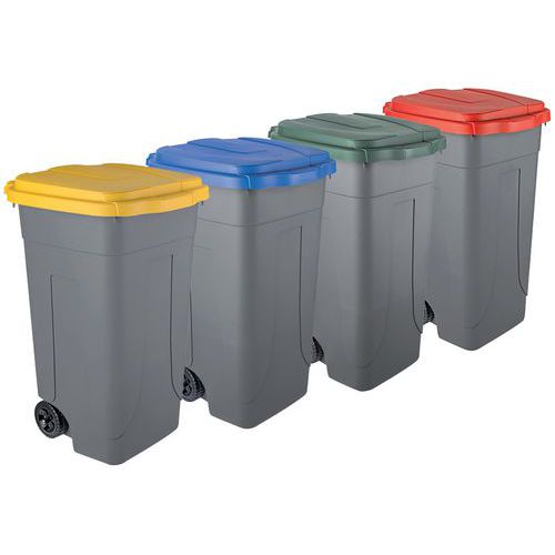 Bidone Carrellato Grigio Coperchio Verde Pattumiera Per Raccolta Differenziata 120 Litri Bicolore Mobil Plastic 24298006