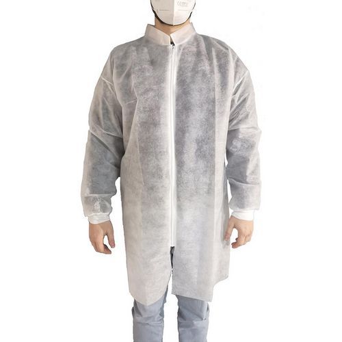 Camice visitatore monouso bianco con cerniera lampo - XXL,