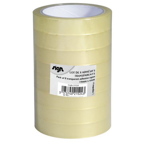Lotto da 8 nastri adesivi trasparenti 19mmx66m - Sign,