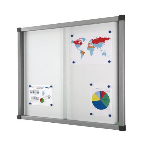 Quartet Bacheca In Sughero Con Anta In Vetro Acrilico - 90x60 Cm, Telaio Alluminio Satinato, Superficie Autorigenerante, Con Chiave