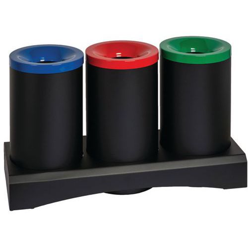 Isola ecologica auto-estinguente con coperchi colorati Metallo Nero, Rosso-Verde-Blu 3 x 50 L,