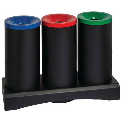Isola ecologica auto-estinguente con coperchi colorati Metallo Nero, Rosso-Verde-Blu 3 x 70 L,
