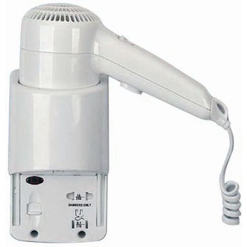 Asciugacapelli con base a muro e presa rasoio per uso alberghiero ABS 1.200 W,