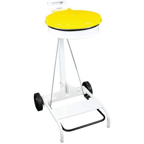 Portasacco mobile con pedale e coperchio colorato Metallo Vernice Epossidica Bianco-Giallo 110 L,