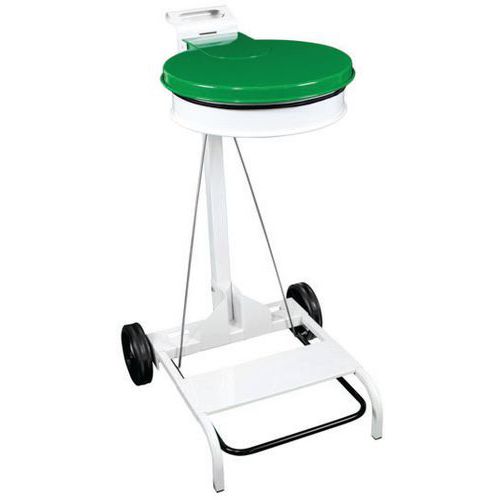 Portasacco mobile con pedale e coperchio colorato Metallo Vernice Epossidica Bianco-Verde 110 L,