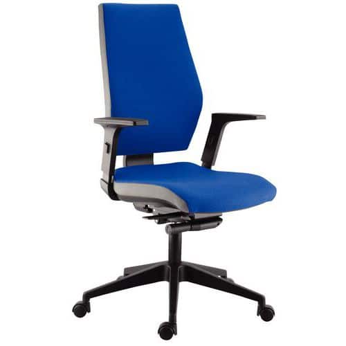 Sedia da ufficio ATLAS PRO, schienale e braccioli regolabili, base in  metallo, in tessuto blu 