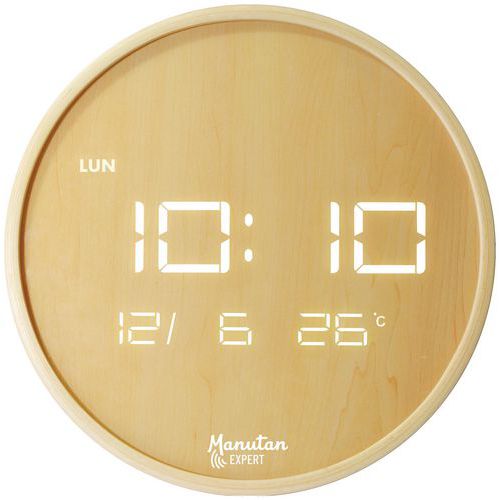 Orologio da parete a led in legno - Manutan,