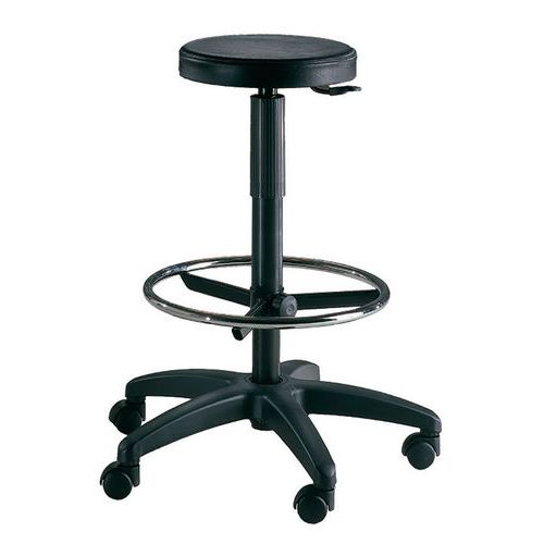 Sgabello tecnico tondino c/poggiapiedi poliuretano H: 65-90,
