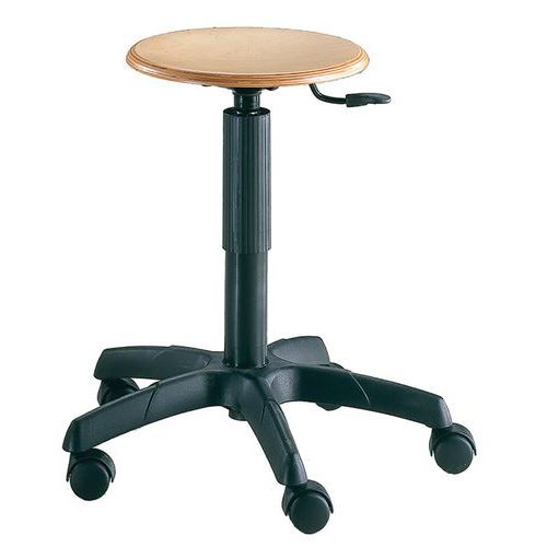 Sgabello tecnico con tondino in legno e poggiapiedi H: 44-56,