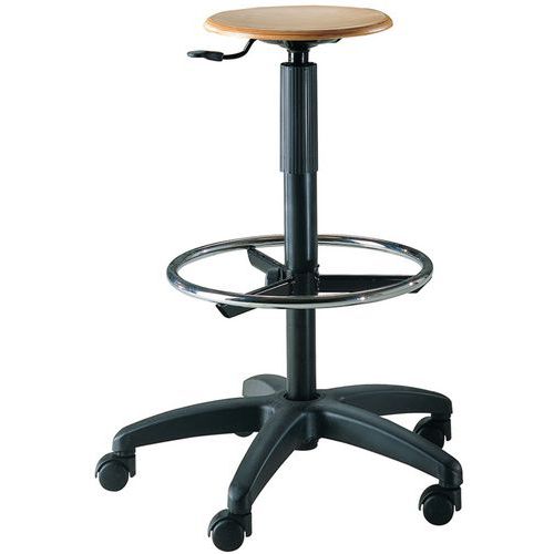 Sgabello tecnico con tondino in legno e poggiapiedi H: 55-80,