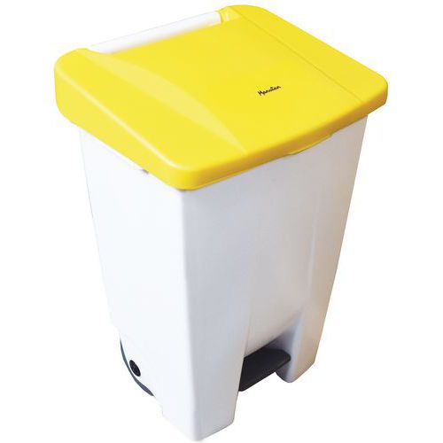 Pattumiera mobile a pedale - 80 L - Bianca / Gialla - Manutan,