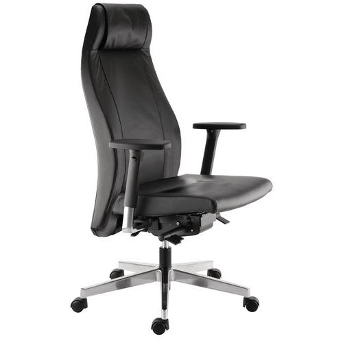 Sedia da ufficio ergonomica per uso continuo - Pelle nera,