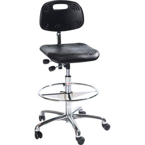Sedia da officina Classic-Alta con rotelle, freno di carico, Nero,