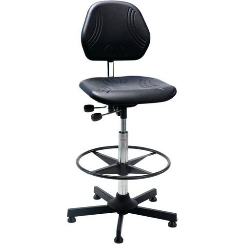 Sedia da officina Comfort-Alta-Piedini-Acciaio-Nero,