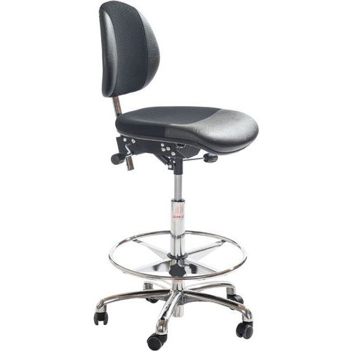 Sedia da officina DUO-Similpelle, Tessuto-Alta-Nero,