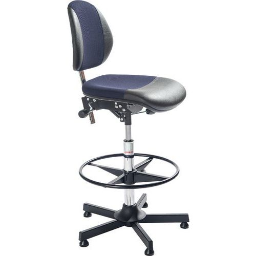 Sedia da officina DUO-Similpelle, Tessuto-Alta-Acciaio-Blu,
