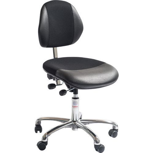 Sedia da officina DUO-Bassa-Nero-con ruote-Alluminio,