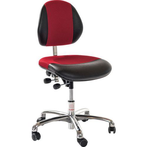 Sedia da officina DUO-Similpelle, Tessuto-Bassa-Rosso,