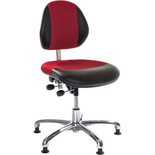 Sedia da officina DUO-Similpelle, tessuto 3D-Bassa-Piedini-Rosso,