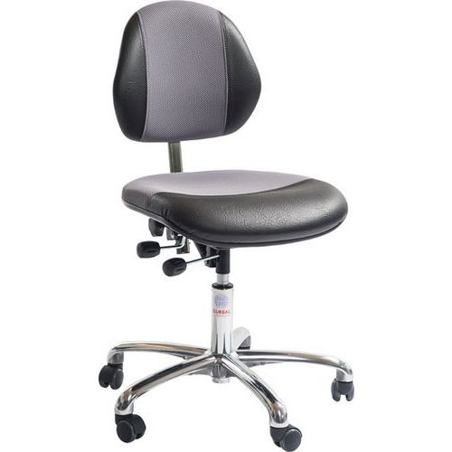 Sedia da officina DUO-Similpelle, bassa, tessuto 3D-Alluminio-Grigio,