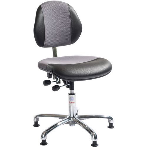 Sedia da officina DUO-Similpelle, Tessuto-Bassa-Alluminio-Nero,
