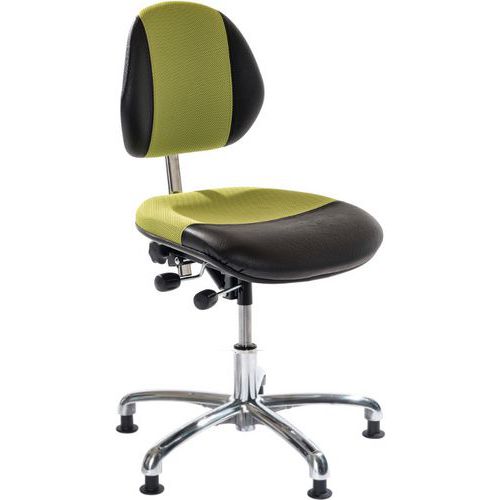Sedia da officina DUO-Similpelle, Tessuto-Basso-Verde-Alluminio,