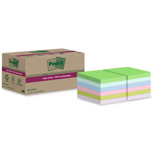Post-it Super Sticky carta ricicl 47,6x47,6mm 12 blocch ass,