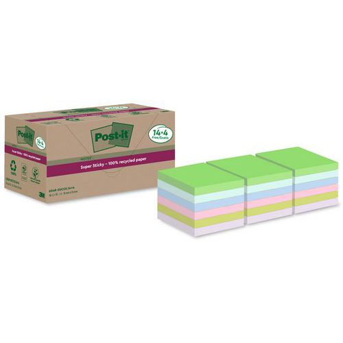 Post-it Super Sticky carta riciclata 76x76mm 14+4 blocch ass,