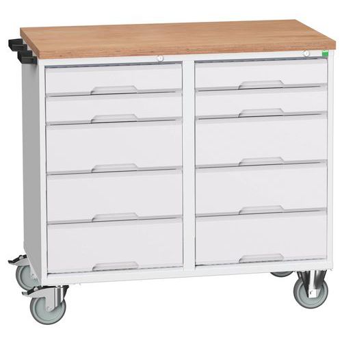 Banco da lavoro 980x1050mm - 10 cassetti - Grigio chiaro,