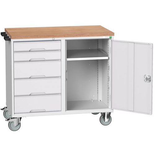 Banco da lavoro 980x1050mm - 5 cassetti - Grigio chiaro,