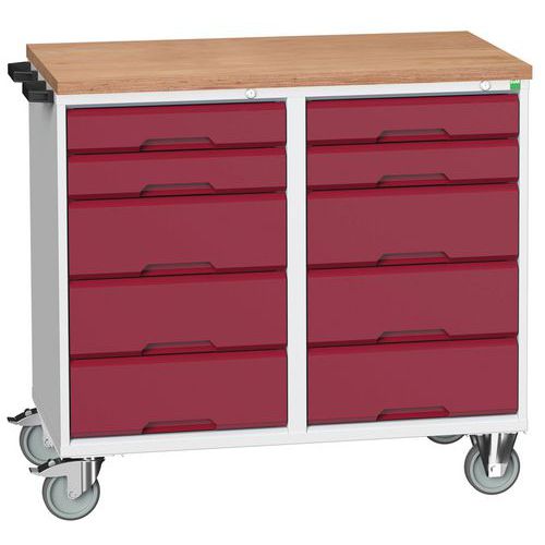 Banco da lavoro 980x1050mm - 10 cassetti - Rosso,