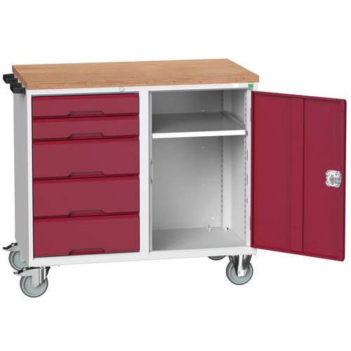 Banco da lavoro 980x1050mm - 5 cassetti - Rosso,