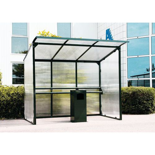 riparo aperto con panca senza schienale e posacenere-cestino, colore verde