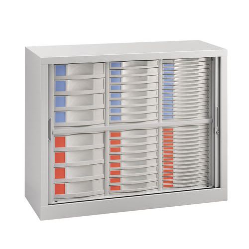 Armadi A Cassetti Con Serranda E 56 Cassetti Grigio Chiaro,