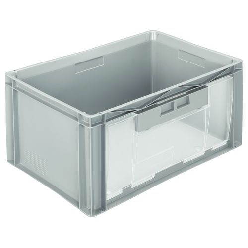 Contenitore a norma europea grigio 56 L - porta sulla lunghezza - 600x400x300 mm,