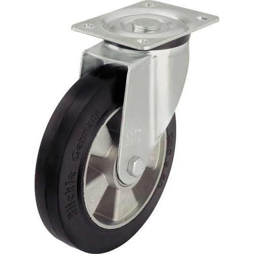 Rotella girevole Diam.=125 mm P=150 kg Ruota in alluminio con battistrada in gomma,