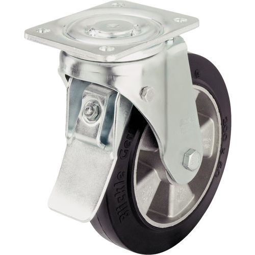 Rotella girevole D=125 mm P=200 kg Ruota in alluminio con battistrada in gomma + freno,