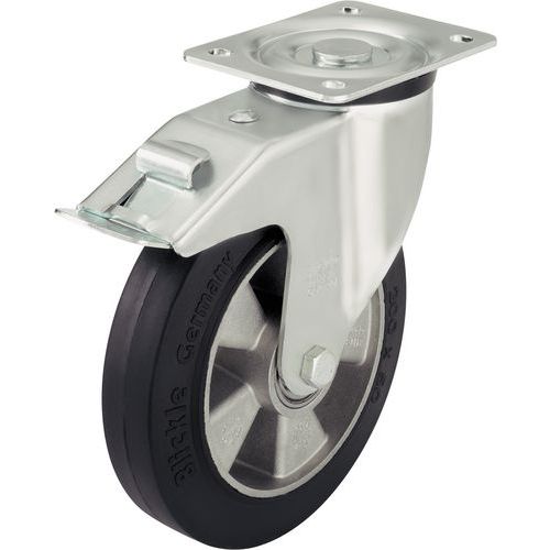 Rotella girevole Diam.=125 mm P=150 kg Ruota in alluminio con battistrada in gomma + freno,