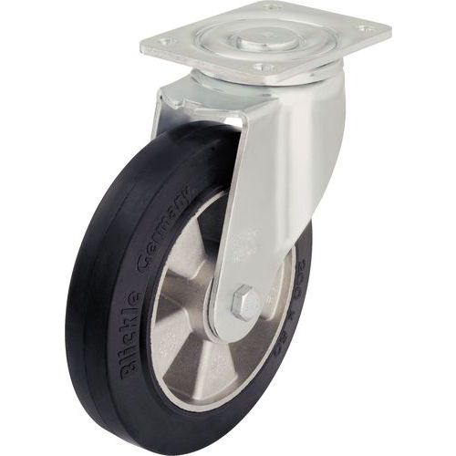 Rotella girevole Diam=250 mm P=500 kg Ruota in alluminio con battistrada in gomma,