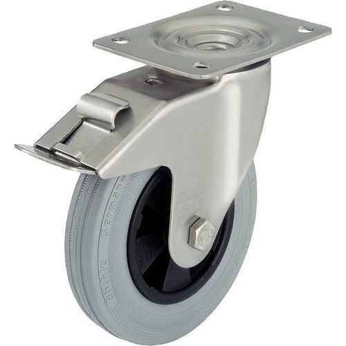 Rotella girev. In Inox + Freno Diam: 100mm caucciù,