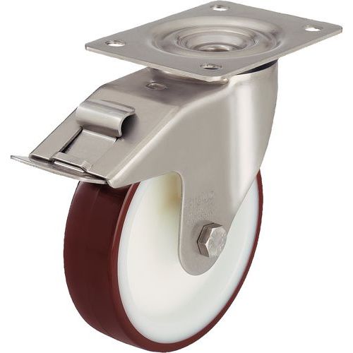 Rotella girev. In Inox + Freno Diam: 100mm poliuretano,