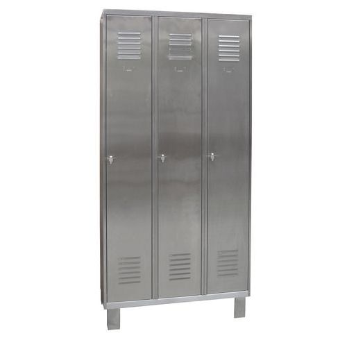 Armadietto mono IS inox 3 col. su piedi - Largh. 1200 - Alt. 1940 - Prof. 490 mm - Lucchettabile,