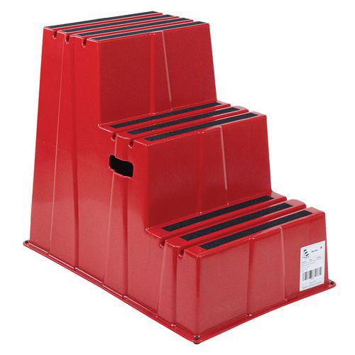 Scaletta antiscivolo - 3 gradini - rossa - Manutan,