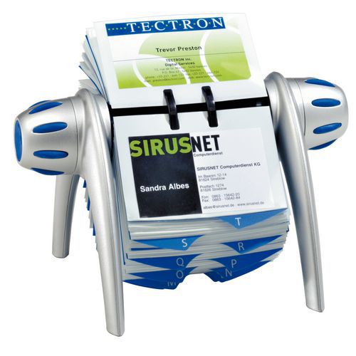 Portabigliettini rotante grigio argento/blu per biglietti da visita VISIFIX FLIP,