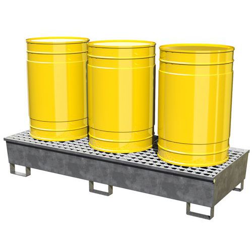 Vasca di raccolta 3 fusti acciaio galvanizzato con griglia,